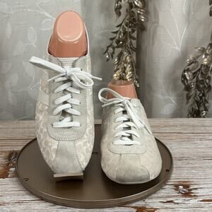 Coach Tania A1252 Sneakers Women’s 9.5M Beige Signature Jacquard Suede Shoe